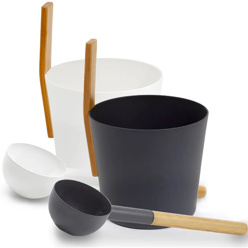 KOLO Sauna Set 3 (Sauna Bucket with straight handle and Ladle, Bamboo/Aluminum, 1Gal) KOLO