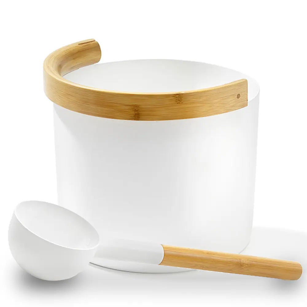 KOLO Sauna Set 2 (Sauna Bucket with curved handle and Ladle, Bamboo/Aluminum, 1Gal) KOLO