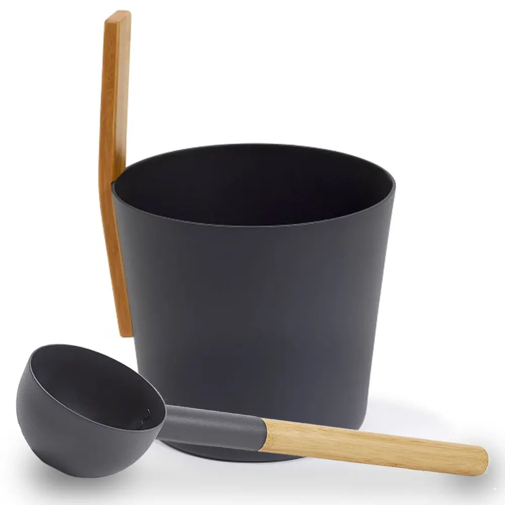 KOLO Sauna Set 3 (Sauna Bucket with straight handle and Ladle, Bamboo/Aluminum, 1Gal) KOLO
