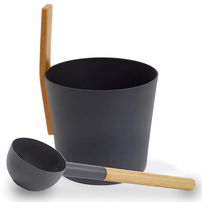 KOLO Sauna Set 3 (Sauna Bucket with straight handle and Ladle, Bamboo/Aluminum, 1Gal) KOLO