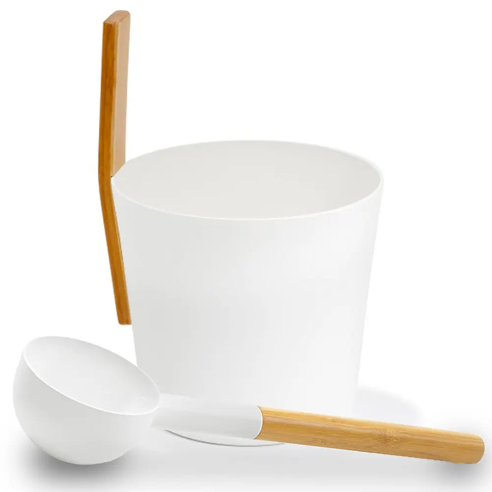 KOLO Sauna Set 3 (Sauna Bucket with straight handle and Ladle, Bamboo/Aluminum, 1Gal) KOLO
