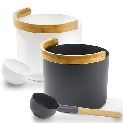 KOLO Sauna Set 2 (Sauna Bucket with curved handle and Ladle, Bamboo/Aluminum, 1Gal) KOLO