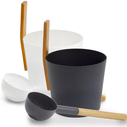 KOLO Sauna Set 3 (Sauna Bucket with straight handle and Ladle, Bamboo/Aluminum, 1Gal) KOLO