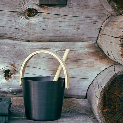 Rento Sauna Bucket Aluminum with Thermo Bamboo Curved Handle