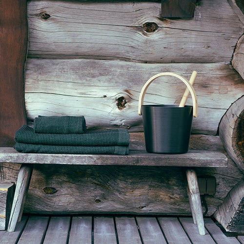 Rento Sauna Bucket Aluminum with Thermo Bamboo Curved Handle