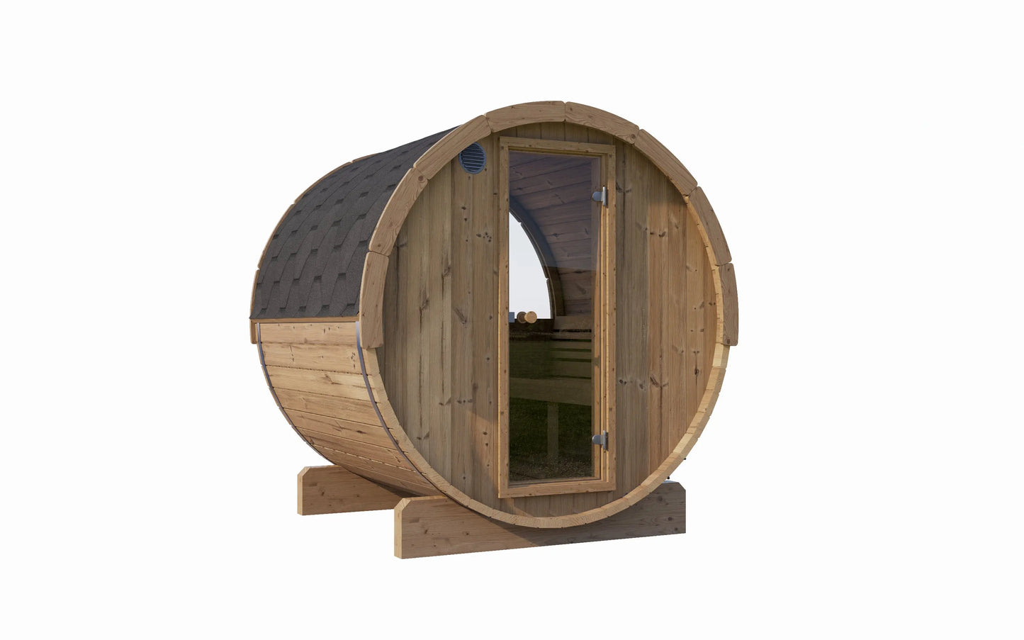 SaunaLife Model E7W Sauna Barrel-Window (ERGO Series Sauna Barrel, 71"L x 81"D, Rear Window, 4-Person) SaunaLife