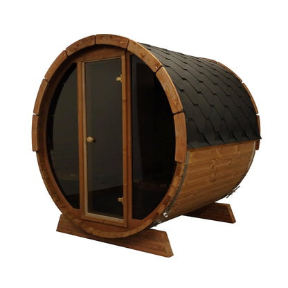 SaunaLife Model E7W Sauna Barrel-Window (ERGO Series Sauna Barrel, 71"L x 81"D, Rear Window, 4-Person) SaunaLife