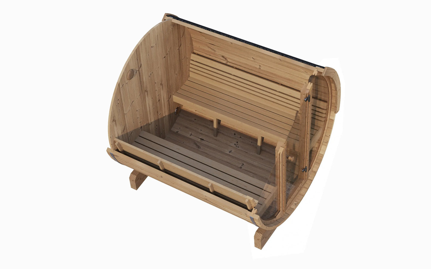 SaunaLife Model E8G Sauna Barrel Glass Front (ERGO Series Sauna Barrel 87"D x 81"H, 6-Person, Glass Front) SaunaLife