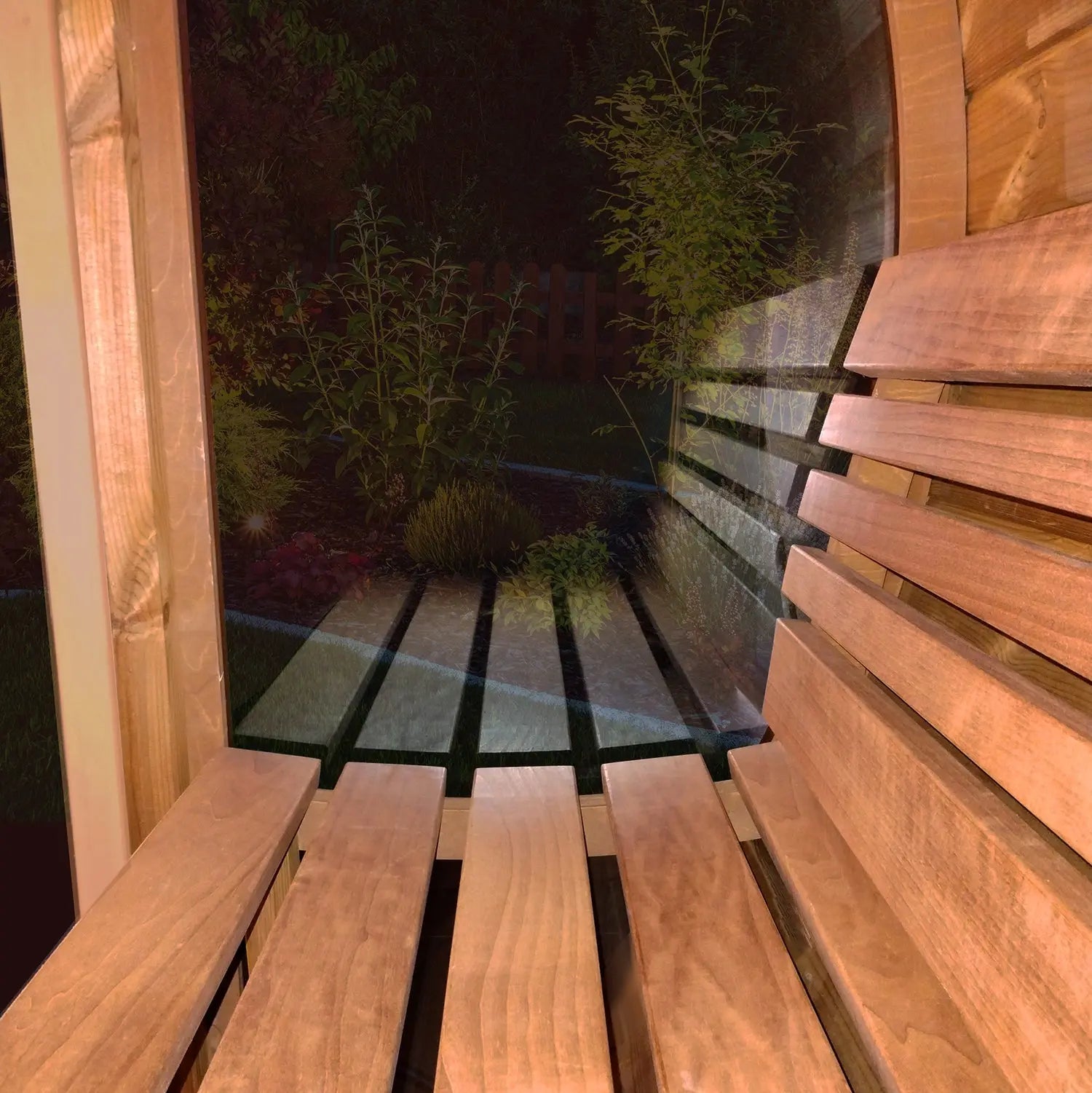 SaunaLife Model E8G Sauna Barrel Glass Front (ERGO Series Sauna Barrel 87"D x 81"H, 6-Person, Glass Front) SaunaLife