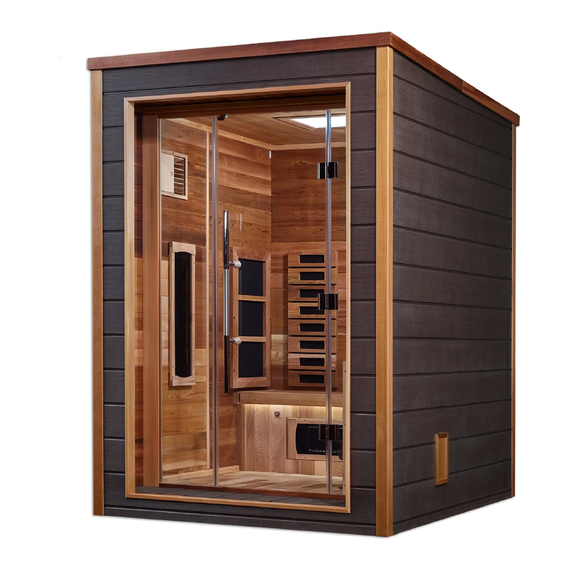 Golden Designs "Nora" 2 Person Hybrid (PureTech™ Full Spectrum IR or Traditional Stove) Outdoor Sauna (GDI-8222-01) Golden Designs Inc (NA)
