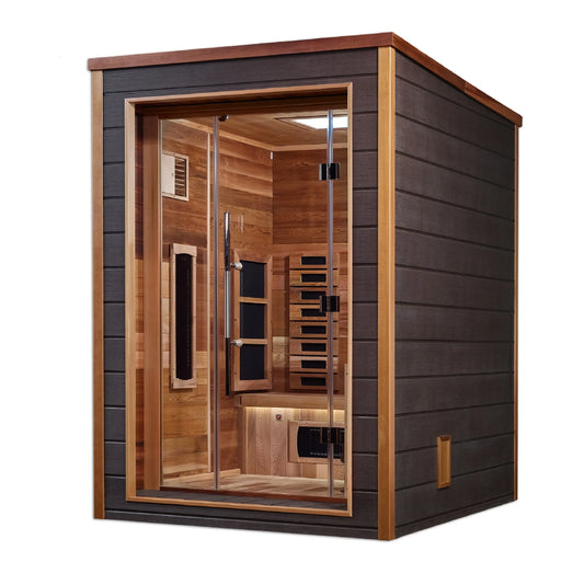 Golden Designs "Nora" 2 Person Hybrid (PureTech™ Full Spectrum IR or Traditional Stove) Outdoor Sauna (GDI-8222-01) Golden Designs Inc (NA)