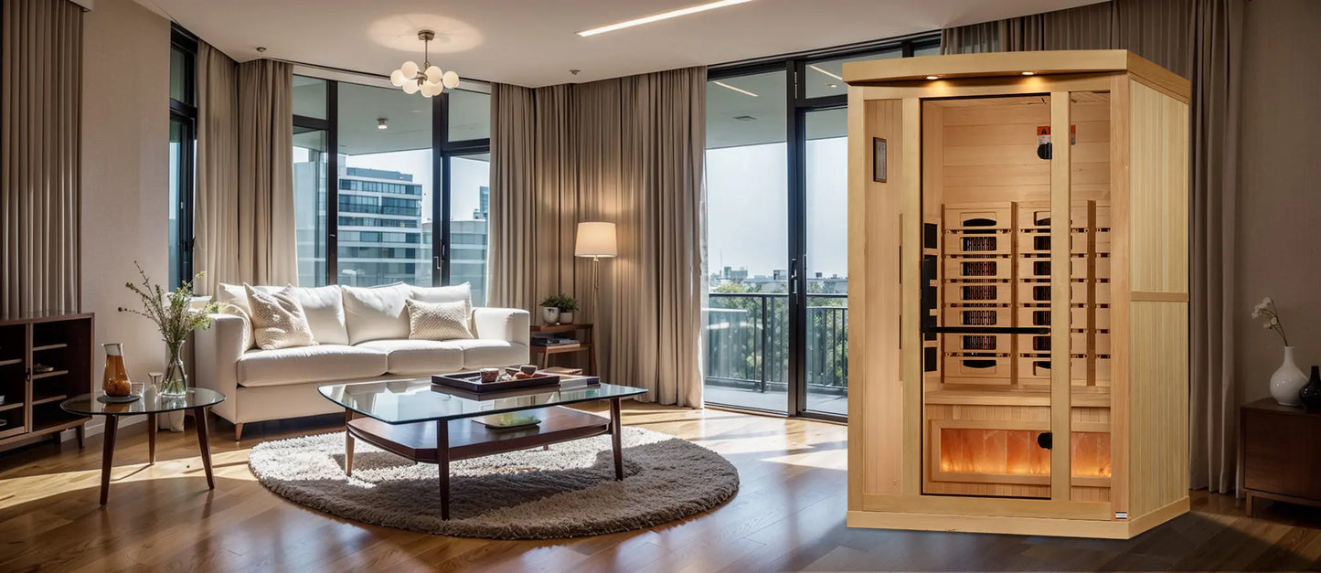 Golden Designs 2-Person Full Spectrum PureTech™ Near Zero EMF FAR Infrared Sauna with Himalayan Salt Bar (GDI-8020-03) Golden Designs Inc (NA)