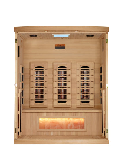Golden Designs 3-Person Full Spectrum PureTech™ Near Zero EMF FAR Infrared Sauna with Himalayan Salt Bar (GDI-8030-03) Golden Designs Inc (NA)