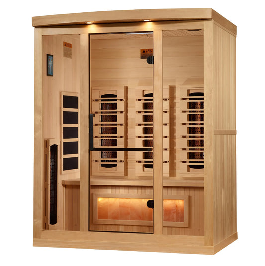 Golden Designs 3-Person Full Spectrum PureTech™ Near Zero EMF FAR Infrared Sauna with Himalayan Salt Bar (GDI 8030-03) Golden Designs Inc (NA)