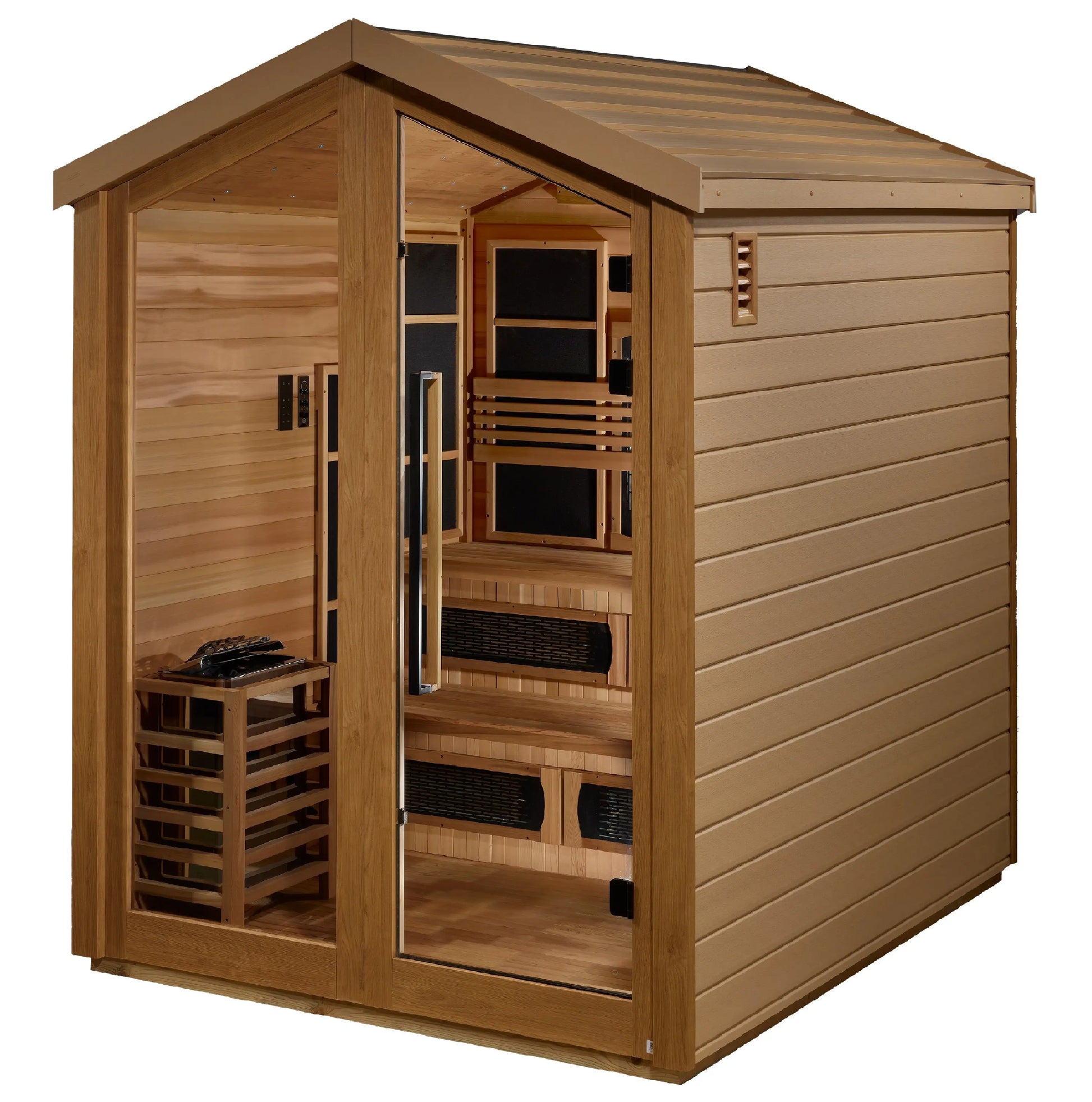 Golden Designs Kaskinen 6 Person Hybrid (PureTech™ Full Spectrum IR or Traditional Stove) Outdoor Sauna (GDI-8526-01) Golden Designs Inc (NA)