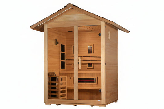 Golden Designs "Carinthia" 3 Person Hybrid (PureTech™ Full Spectrum IR or Traditional Stove) Outdoor Sauna (GDI-8123-01) Golden Designs Inc (NA)