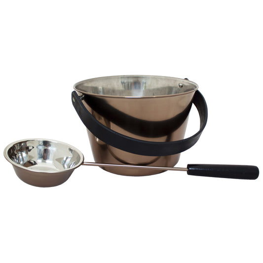 PROSAUNAS Stainless Steel Sauna Pail 1-Gal with Bentwood Handle and Ladle