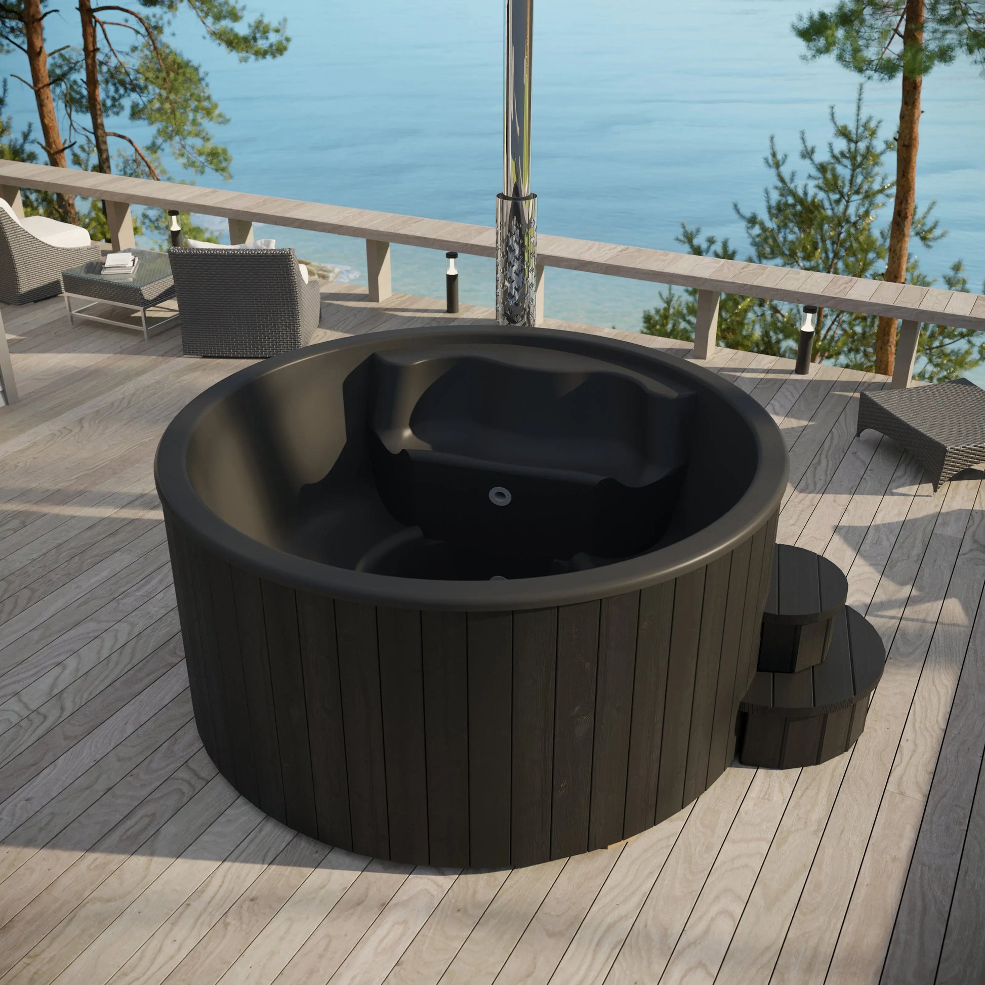 SaunaLife Model S4B (Soak-Series Home Wood-Burning Hot Tub, Black, Up to 6 Persons) SaunaLife