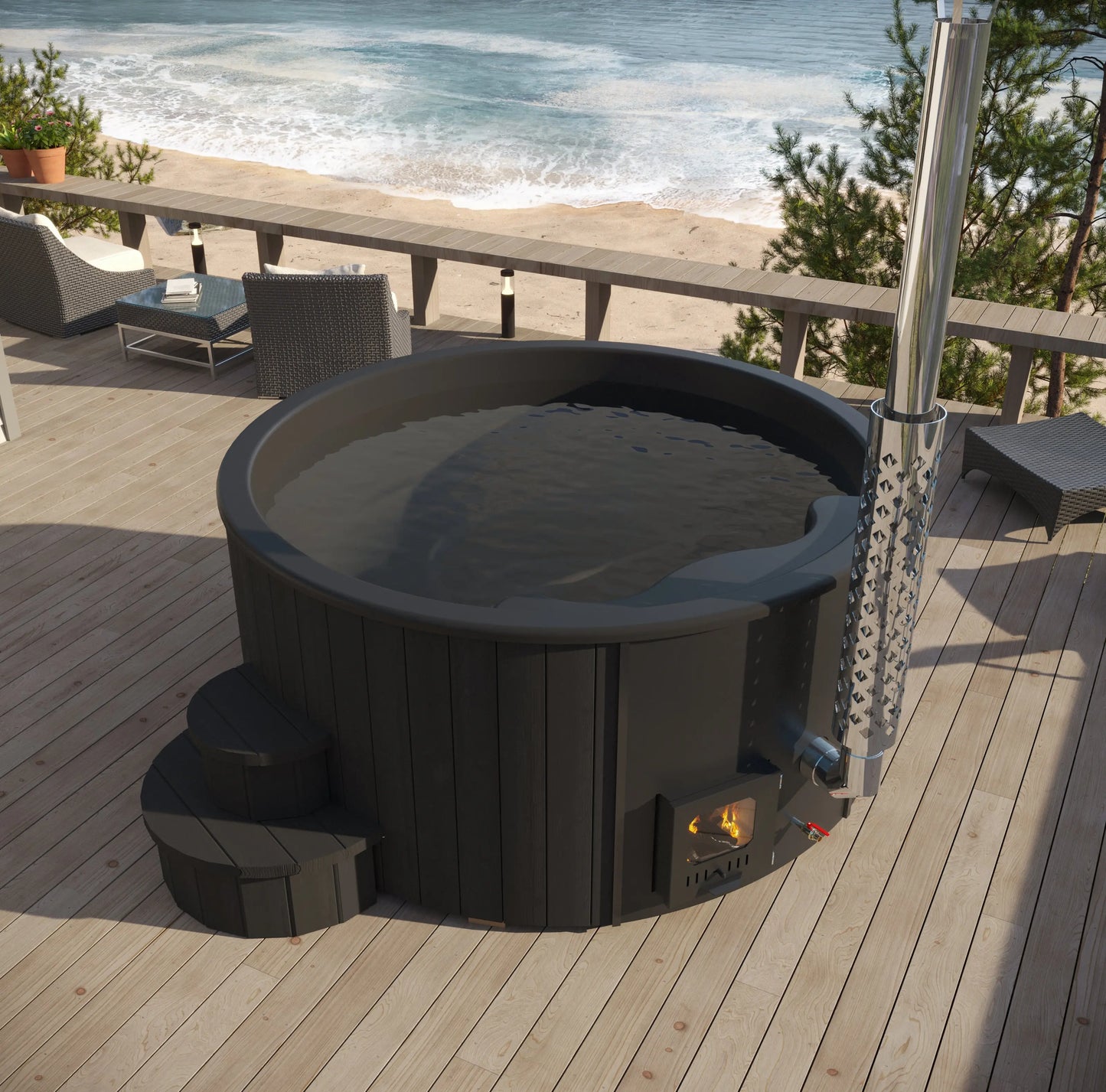 SaunaLife Model S4B (Soak-Series Home Wood-Burning Hot Tub, Black, Up to 6 Persons) SaunaLife
