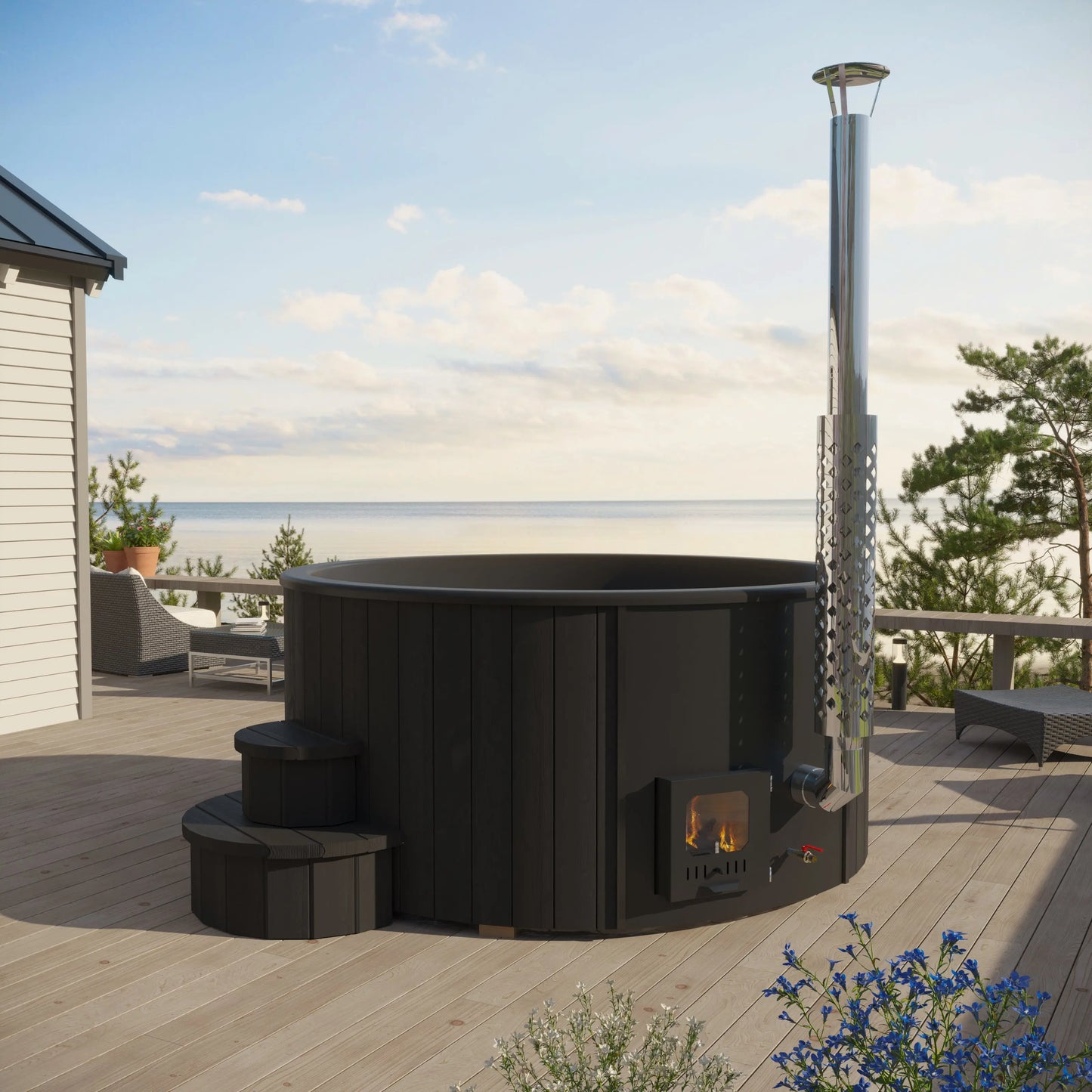 SaunaLife Model S4B (Soak-Series Home Wood-Burning Hot Tub, Black, Up to 6 Persons) SaunaLife