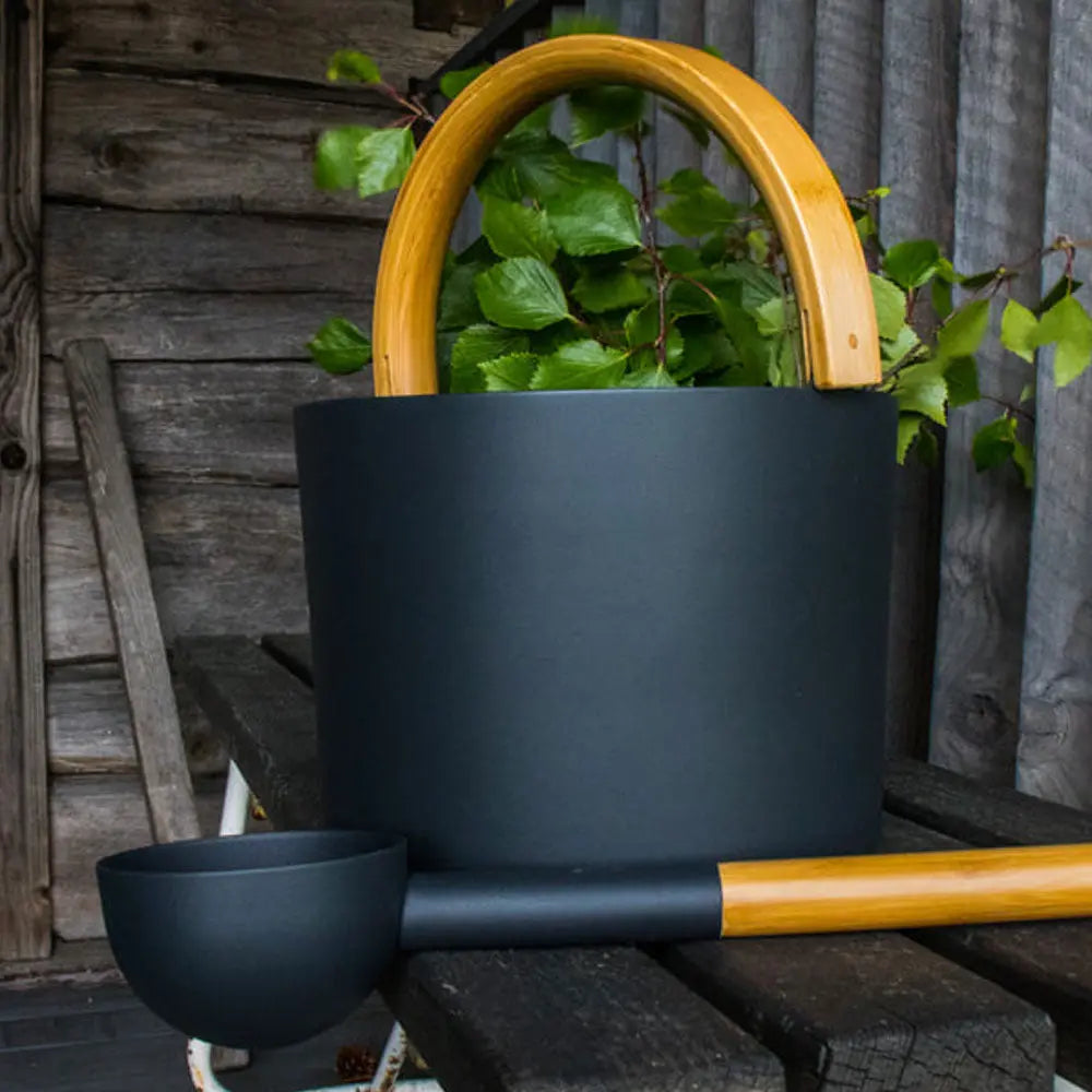 KOLO Bucket 2 (Sauna Bucket with curved Handle, Bamboo/Aluminum, 1.5Gal) KOLO