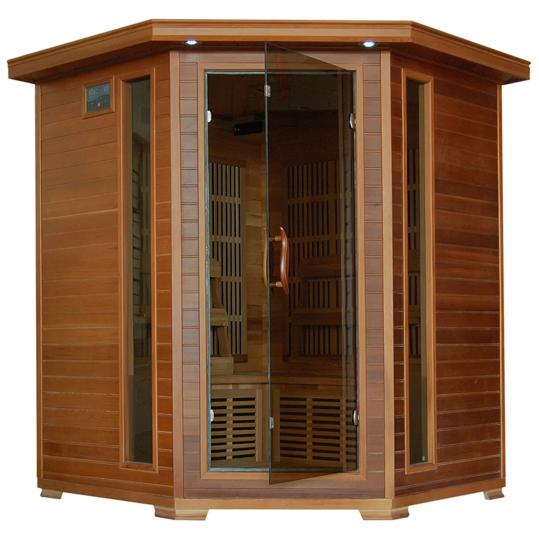 Whistler 4-Person Cedar Corner Infrared Sauna with 10 Carbon Heaters