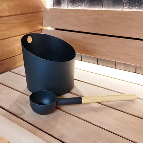 KOLO Sauna Set 4 (Sauna Bucket and Ladle Set, Bamboo/Aluminum, 1 Gal) KOLO