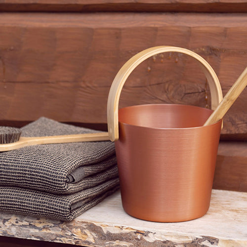 Rento Sauna Bucket Aluminum with Thermo Bamboo Curved Handle