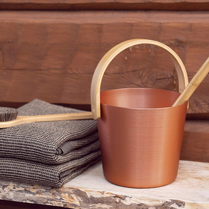 Rento Sauna Bucket Aluminum with Thermo Bamboo Curved Handle