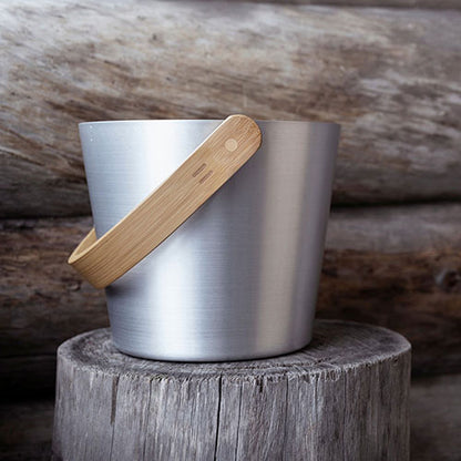 Rento Sauna Bucket Aluminum with Thermo Bamboo Curved Handle