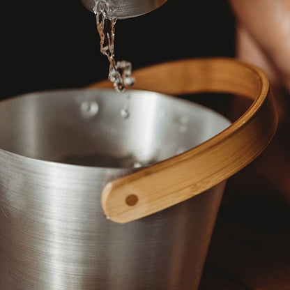 Rento Sauna Bucket Aluminum with Thermo Bamboo Curved Handle