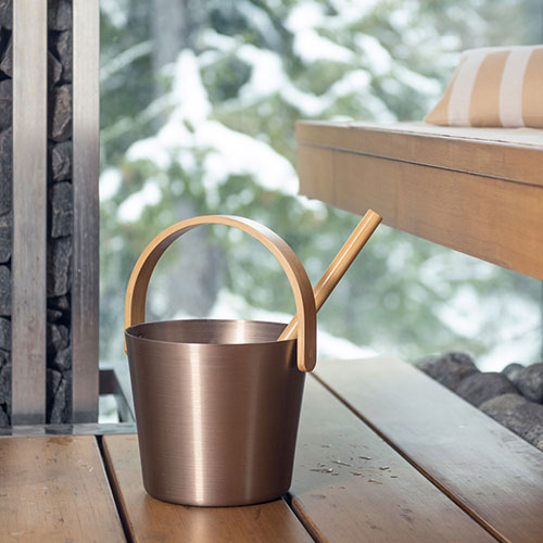 Rento Sauna Bucket Aluminum with Thermo Bamboo Curved Handle