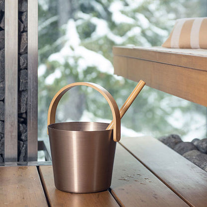 Rento Sauna Bucket Aluminum with Thermo Bamboo Curved Handle