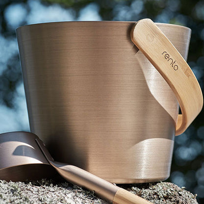 Rento Sauna Bucket Aluminum with Thermo Bamboo Curved Handle