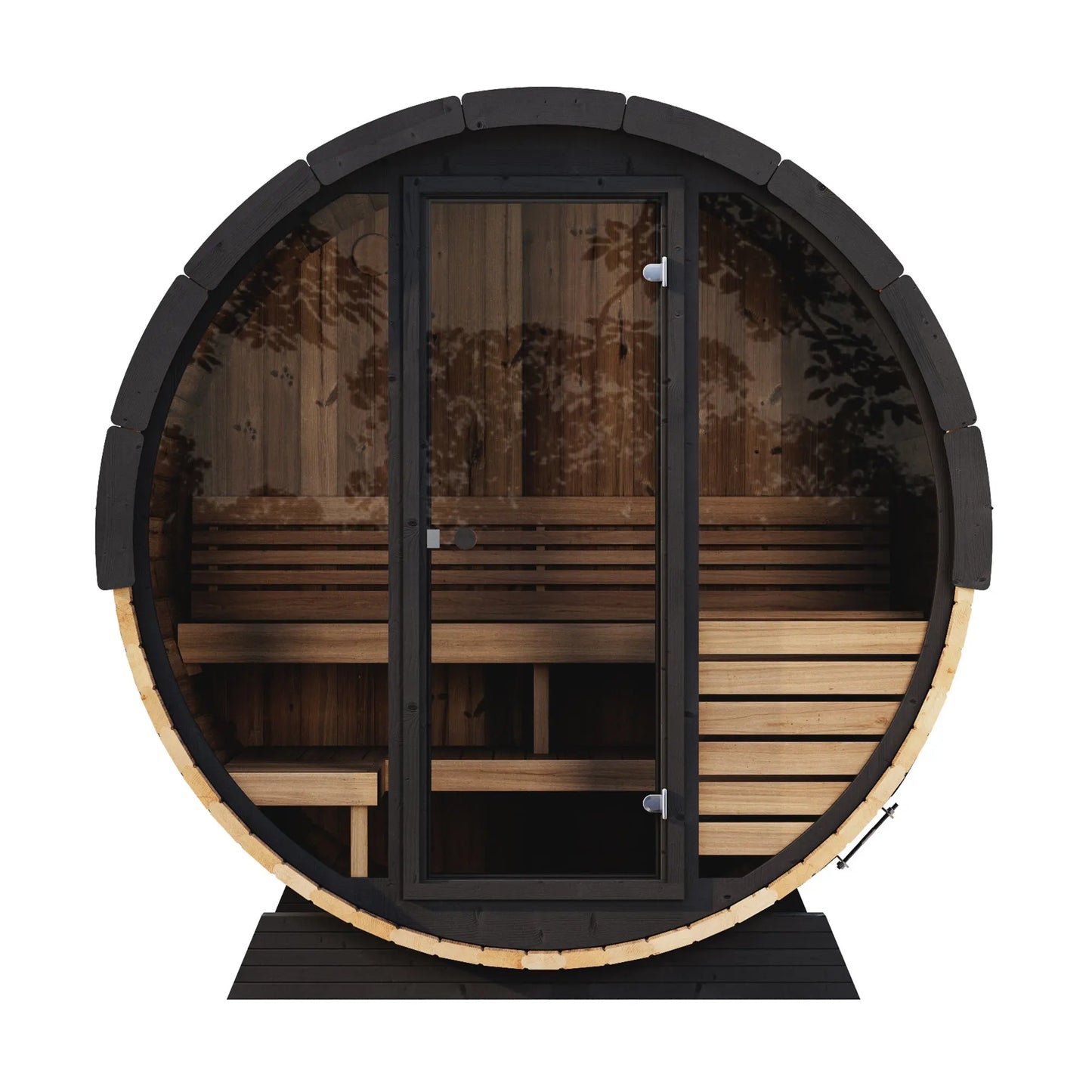 SaunaLife Model EE6G Sauna Barrel (Ergo Elegance Series Sauna Barrel 63" L x 91" D Glass Front, 4-Person) SaunaLife