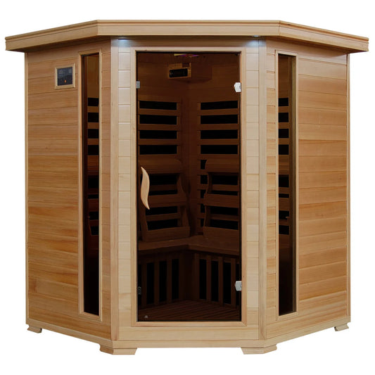 Tucson 4-Person Hemlock Corner Infrared Sauna with 10 Carbon Heaters